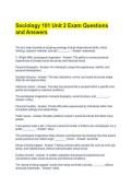 Sociology 101 Unit 2 Exam Questions and Answers 