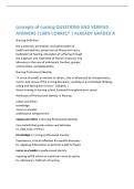 concepts of nursing QUESTIONS AND VERIFIED  ANSWERS &vert;100&percnt; CORRECT &vert; ALREADY GRADED A  Nursing Definition  the protection&comma; promotion&comma; and optimization of  health and abilities&comma; prevention of illness and injury&comma;  facilitation of healing&comma; alleviation of suff