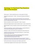 Sociology 111 Final Exam Prep Questions with Correct Answers 