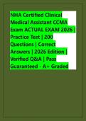 NHA Certified Clinical  Medical Assistant CCMA  Exam ACTUAL EXAM 2026 Practice Test &vert; 200  Questions &vert; Correct  Answers &vert; 2026 Edition &vert; Verified Q&A &vert; Pass  Guaranteed - A&plus; Graded