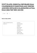 STOTT PILATES&colon; ESSENTIAL REFORMER EXAM COMPREHENSIVE QUESTIONS AND VERIFIED ANSWERS &lpar;DETAILED & ELABORATED&rpar; ACTUAL EXAM 2026 TEST 100&percnt; SOLVED