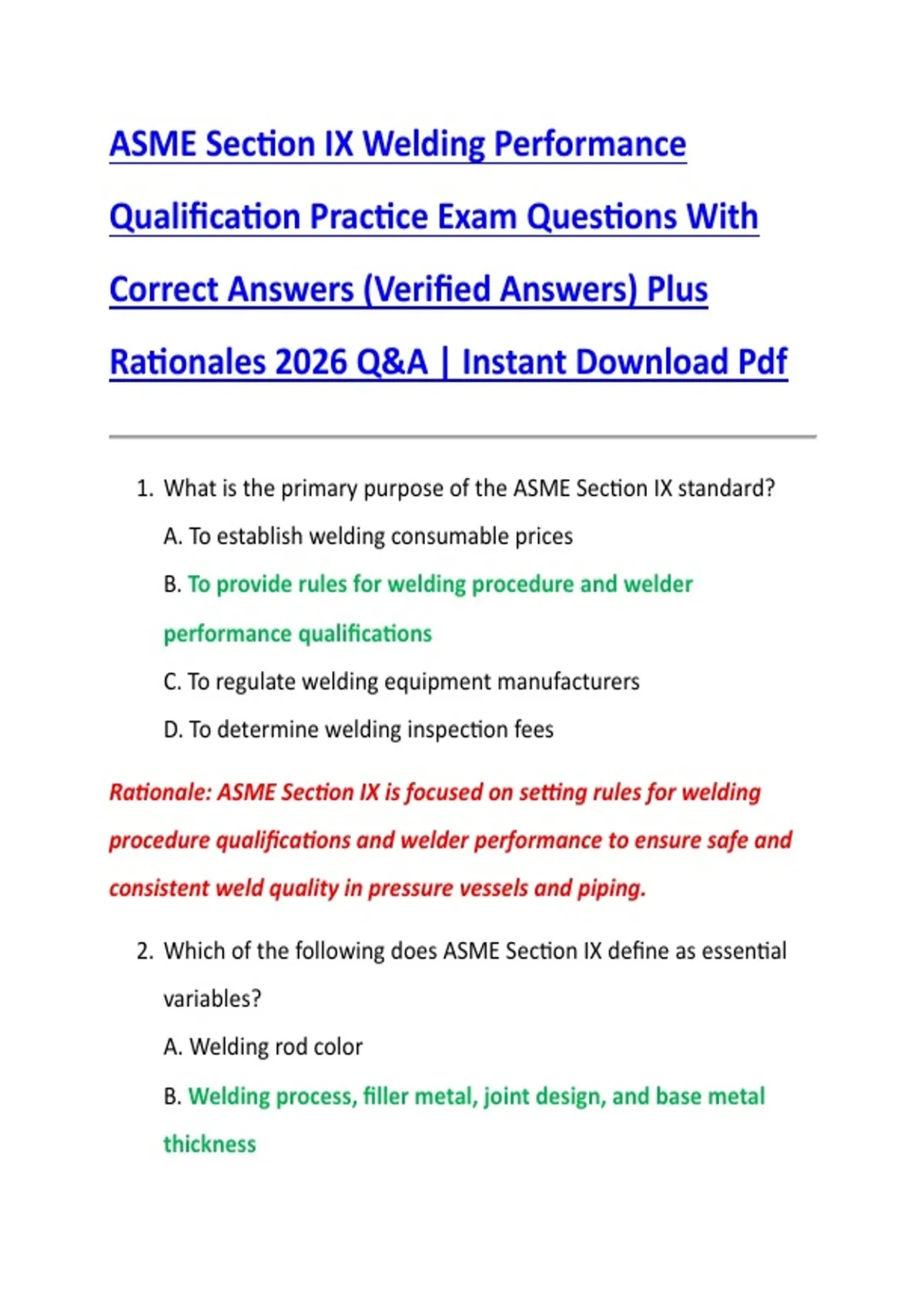 ASME Section IX Welding Performance Qualification Practice Exam ...