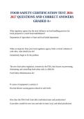 FOOD SAFETY CERTIFICATION TEST 2026-2027 QUESTIONS AND CORRECT ANSWERS GRADED A&plus;