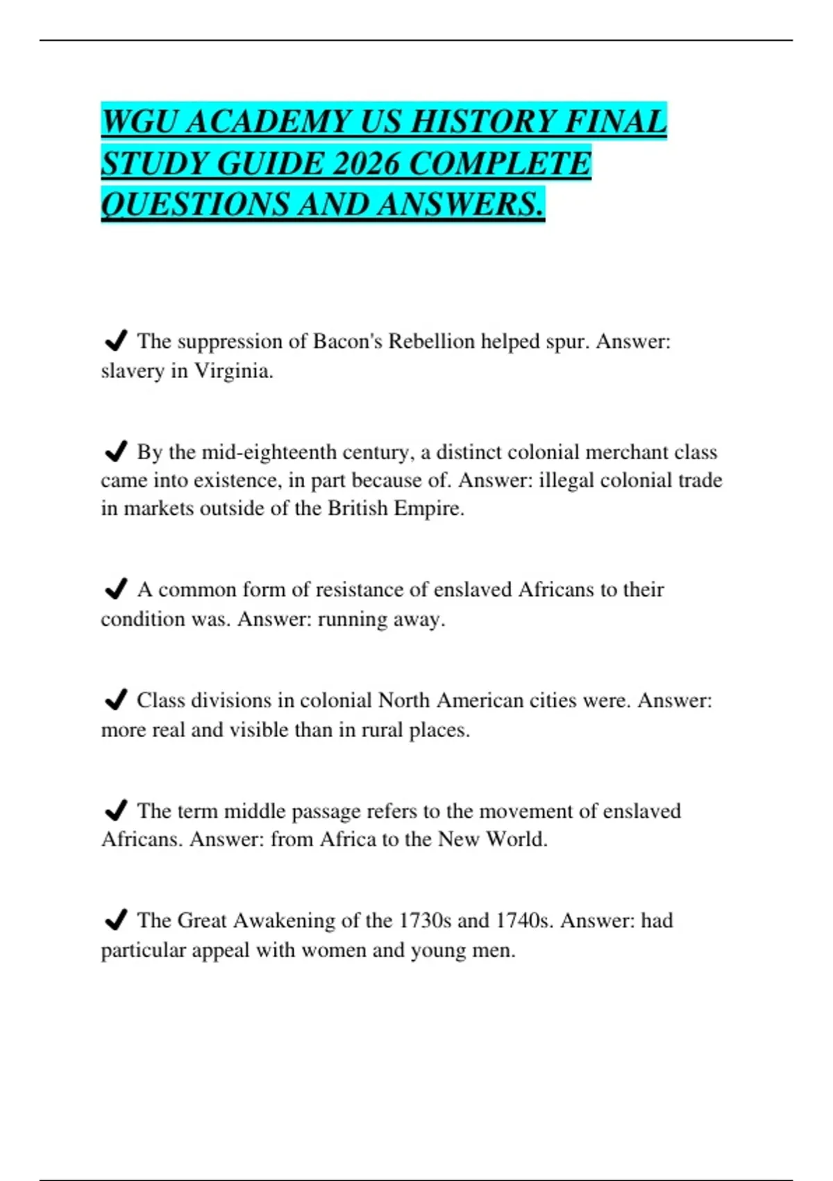 WGU ACADEMY US HISTORY FINAL STUDY GUIDE 2026 COMPLETE QUESTIONS AND ...