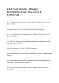 AAA Food Handler- Manager Certification Exam Questions & Answers