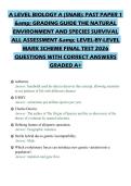 A LEVEL BIOLOGY A &lpar;SNAB&rpar;&colon; PAST PAPER 1 & GRADING GUIDE THE NATURAL ENVIRONMENT AND SPECIES SURVIVAL ALL ASSESSMENT & LEVEL-BY-LEVEL MARK SCHEME ACTUAL EXAM PAPER 2026 QUESTIONS WITH ANSWERS GRADED A&plus;