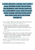 A LEVEL BIOLOGY A &lpar;SNAB&rpar;&colon; PAST PAPER 1 & GRADING GUIDE THE NATURAL ENVIRONMENT AND SPECIES SURVIVAL ALL ASSESSMENT & LEVEL-BY-LEVEL MARK SCHEME FINAL TEST 2026 QUESTIONS WITH CORRECT ANSWERS GRADED A&plus;