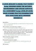 A LEVEL BIOLOGY A &lpar;SNAB&rpar;&colon; PAST PAPER 1 & GRADING GUIDE THE NATURAL ENVIRONMENT AND SPECIES SURVIVAL ALL ASSESSMENT & LEVEL-BY-LEVEL MARK SCHEME CERTIFICATION SCRIPT 2026 QUESTIONS WITH SOLUTIONS GRADED A&plus;