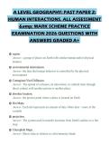 A LEVEL GEOGRAPHY&colon; PAST PAPER 2&colon; HUMAN INTERACTIONS&period; ALL ASSESSMENT & MARK SCHEME PRACTICE EXAMINATION 2026 QUESTIONS WITH ANSWERS GRADED A&plus;