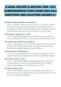 A LEVEL HISTORY A&colon; BRITAIN 1900&ndash;1951 COMPREHENSIVE STUDY GUIDE 2026 FULL QUESTIONS AND SOLUTIONS GRADED A&plus;