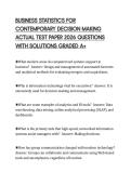 BUSINESS STATISTICS FOR CONTEMPORARY DECISION MAKING ACTUAL TEST PAPER 2026 QUESTIONS WITH SOLUTIONS GRADED A&plus;