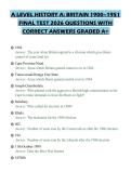 A LEVEL HISTORY A&colon; BRITAIN 1900&ndash;1951 FINAL TEST 2026 QUESTIONS WITH CORRECT ANSWERS GRADED A&plus;
