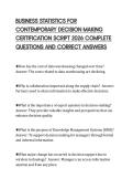 BUSINESS STATISTICS FOR CONTEMPORARY DECISION MAKING CERTIFICATION SCRIPT 2026 COMPLETE QUESTIONS AND CORRECT ANSWERS