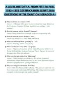 A LEVEL HISTORY A&colon; FROM PITT TO PEEL 1783&ndash;1853 CERTIFICATION SCRIPT 2026 QUESTIONS WITH SOLUTIONS GRADED A&plus;