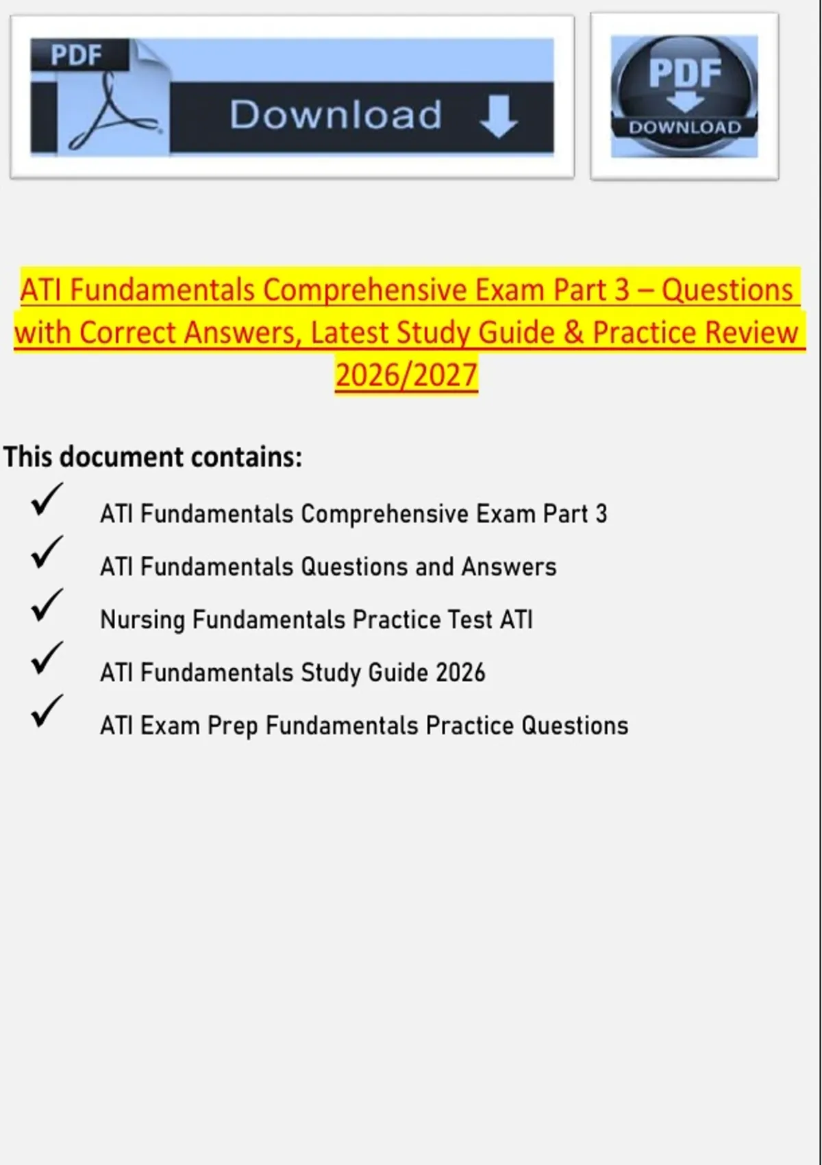 ATI Fundamentals Comprehensive Exam Part 3 Questions & Answers | 2026 ...