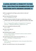 A LEVEL HISTORY A&colon; FROM PITT TO PEEL 1783&ndash;1853 PRACTICE EXAMINATION 2026 QUESTIONS WITH ANSWERS GRADED A&plus;