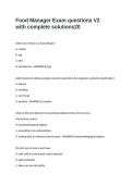 Food Manager Exam questions V2 with complete solutions