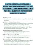A LEVEL HISTORY A&colon; PAST PAPER 1&colon; RUSSIA AND ITS RULERS 1855&ndash;1964&period; ALL ASSESSMENT & MARK SCHEME FINAL TEST 2026 QUESTIONS WITH CORRECT ANSWERS GRADED A&plus;