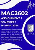 MAC2602 ASSIGNMENT 1 SEMESTER 1 2026 &ast;COMPLETE ANSWERS&ast; DUE DATE APRIL 2026 &lpar;BEST ANSWERS FOR THIS ASSIGNMENT&rpar;