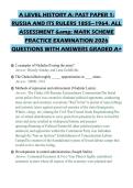 A LEVEL HISTORY A&colon; PAST PAPER 1&colon; RUSSIA AND ITS RULERS 1855&ndash;1964&period; ALL ASSESSMENT & MARK SCHEME PRACTICE EXAMINATION 2026 QUESTIONS WITH ANSWERS GRADED A&plus;