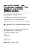 AQA A LEVEL BIOLOGY 7402 3 PAPER 3 JUNE 2022 STUDY GUIDE QUESTIONS AND VERIFIED ANSWERS GRADE A&plus;