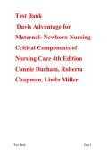 Davis Advantage Maternal-Newborn Nursing 4th Edition Study Guide 2026 Updated &vert; Critical Components of Nursing Care Questions & Answers