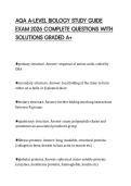 AQA A-LEVEL BIOLOGY STUDY GUIDE EXAM 2026 COMPLETE QUESTIONS WITH SOLUTIONS GRADED A&plus;