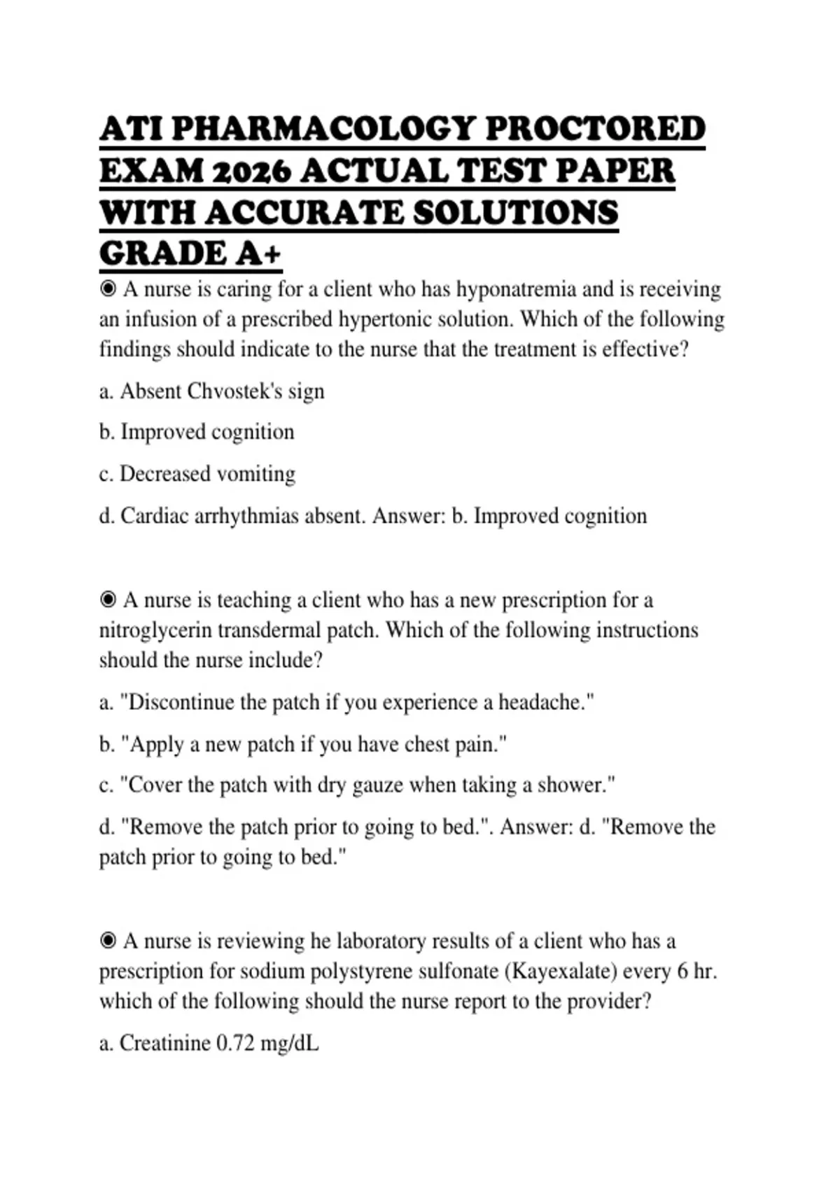 ATI PHARMACOLOGY PROCTORED EXAM 2026 ACTUAL TEST PAPER WITH ACCURATE ...