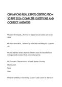CHAMPIONS REAL ESTATE CERTIFICATION SCRIPT 2026 COMPLETE QUESTIONS AND CORRECT ANSWERS