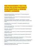 RISK MANAGEMENT TEST FOR ALPHA PHI ALPHA FRATERNITY EXAM QUESTIONS & VERIFIED CORRECT ANSWERS