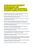 ALPHA PHI ALPHA FRATERNITY INCORPORATED- RISK MANAGEMENT TEST QUESTIONS & ACCURATE COMPLETE SOLUTIONS