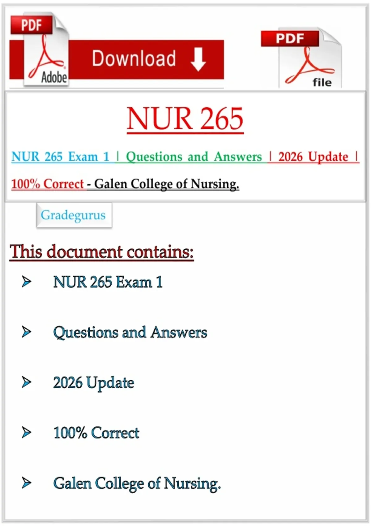 NUR 265 Exam 1 | Questions and Answers | 2026 Update | 100% Correct ...