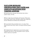 ELEVATOR MECHANIC CERTIFICATION TEST PAPER 2026 COMPLETE QUESTIONS WITH VERIFIED ANSWERS