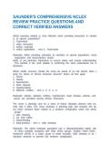 SAUNDER'S COMPREHENSIVE NCLEX REVIEW PRACTICE QUESTIONS AND CORRECT VERIFIED ANSWERS