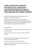 CLINICAL MODALITIES IN ADVANCED PSYCHIATRIC EXAM 1 CERTIFICATION EVALUATION TEST PAPER 2026 COMPLETE STUDY QUESTIONS WITH CORRECT ANSWERS