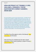 HIPAA AND PRIVACY ACT TRAINING &lpar;1&period;5 HRS&rpar;  &lpar;DHA-US001&rpar; &vert; FREQUENTLY TESTED  QUESTIONS WITH CORRECT ANSWERS &vert;  BRAND NEW&excl;