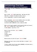 Ophthalmology Final Exam Questions with Correct Answers