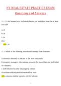NYS Real Estate Practice Exam &lpar;Latest 2026 &sol; 2027 Update&rpar; Questions & Correct Answers &lpar;100&percnt; Correct Verified Answers&rpar; Already Graded A&plus;
