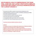 HESI PN MENTAL HEALTH COMPREHENSIVE TEST BANK  FINAL  EXAM 2026 -2027 LATEST UPDATE WITH COMPLETE  QUESTIONS AND CORRECT DETAILED ANSWERSVERIFIED  100&percnt; ALREADY GRADED A&plus;  