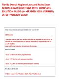 Florida Dental Hygiene Laws and Rules Exam  ACTUAL EXAM QUESTIONS WITH COMPLETE  SOLUTION GUIDE &lpar;A&plus; GRADED 100&percnt; VERIFIED&rpar;  LATEST VERSION 2026&excl;&excl; 