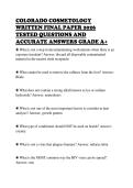 COLORADO COSMETOLOGY WRITTEN FINAL PAPER 2026 TESTED QUESTIONS AND ACCURATE ANSWERS GRADE A&plus;