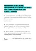 ENVIRONMENTAL ECONOMICS CERTIFICATION EVALUATION TEST PAPER 2026 COMPLETE QUESTIONS AND CORRECT ANSWERS