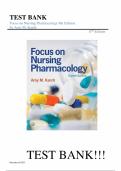 Test bank for Focus on Nursing Pharmacology 8th Edition all chapters fully covered with detailed questions and answers guide A&plus;