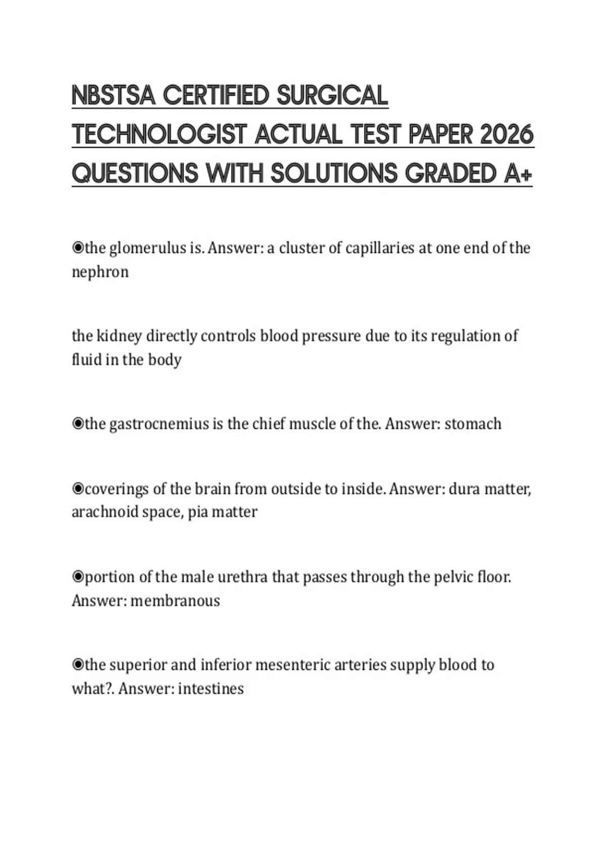 NBSTSA CERTIFIED SURGICAL TECHNOLOGIST ACTUAL TEST PAPER 2026 QUESTIONS ...