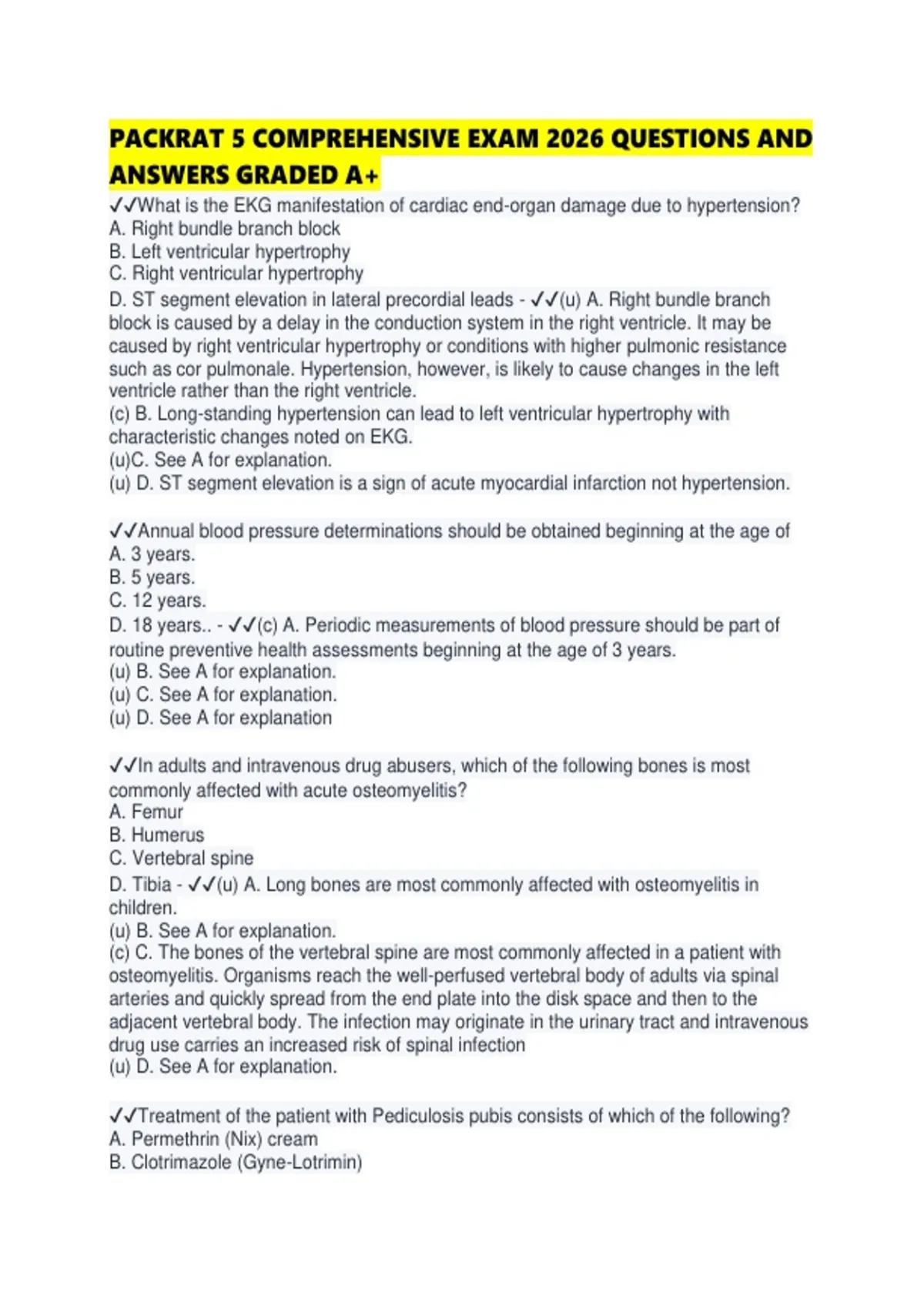 PACKRAT 5 COMPREHENSIVE EXAM 2026 QUESTIONS AND ANSWERS GRADED ...