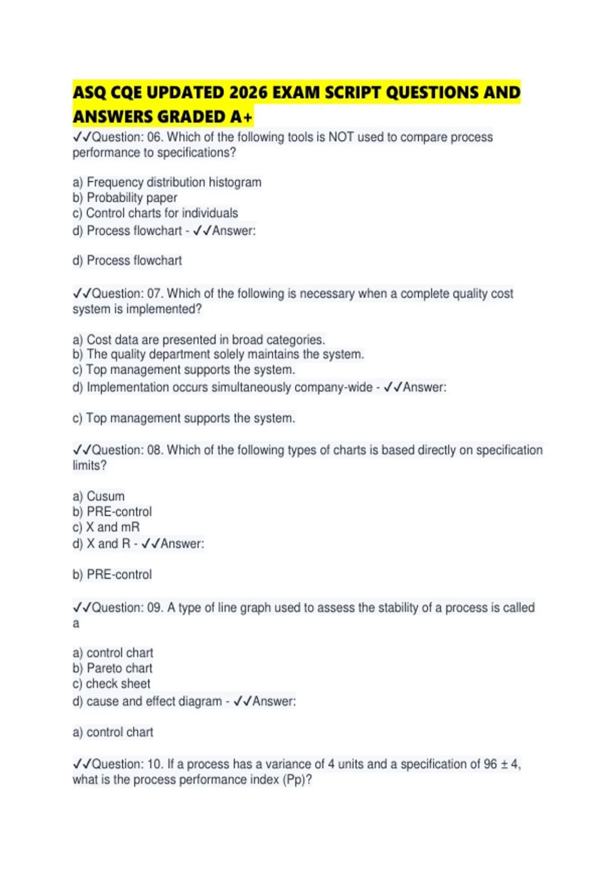 ASQ CQE UPDATED 2026 EXAM SCRIPT QUESTIONS AND ANSWERS GRADED - ASQ CQE ...