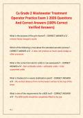 Ca Grade 2 Wastewater Treatment  Operator Practice Exam 1 2026 Questions  And Correct Answers &lpar;100&percnt; Correct  Verified Answers&rpar;