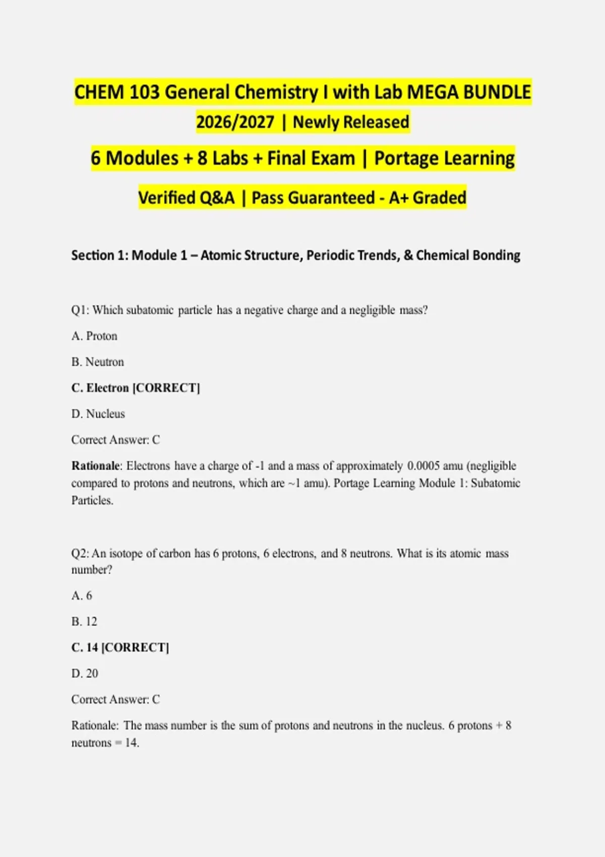 CHEM 103 General Chemistry I with Lab MEGA BUNDLE 2026/2027 | Newly ...