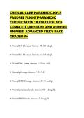 CRITICAL CARE PARAMEDIC KYLE FAUDREE FLIGHT PARAMEDIC CERTIFICATION STUDY GUIDE 2026 COMPLETE QUESTIONS AND VERIFIED ANSWERS ADVANCED STUDY PACK GRADED A&plus;