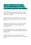 CRITICAL PERSPECTIVES IN GLOBAL HEALTH COMPREHENSIVE TEST BANK 2026 VERIFIED QUESTIONS AND ANSWERS